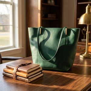 Anthropologie Vegan Leather Tote
Bucket Style w/small cosmetic pouch(removable).